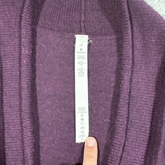 Lululemon Sit in Lotus Wrap II Merino Wool Open Cardigan Sz 6 Pockets Purple - Picture 2 of 6